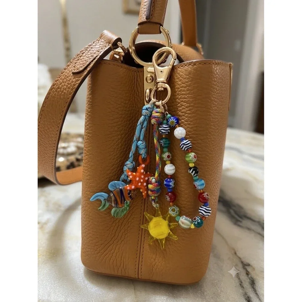 Ocean-Themed Beaded Bag Charm & Keychain - Fish, Starfish & Sun Purse Charm